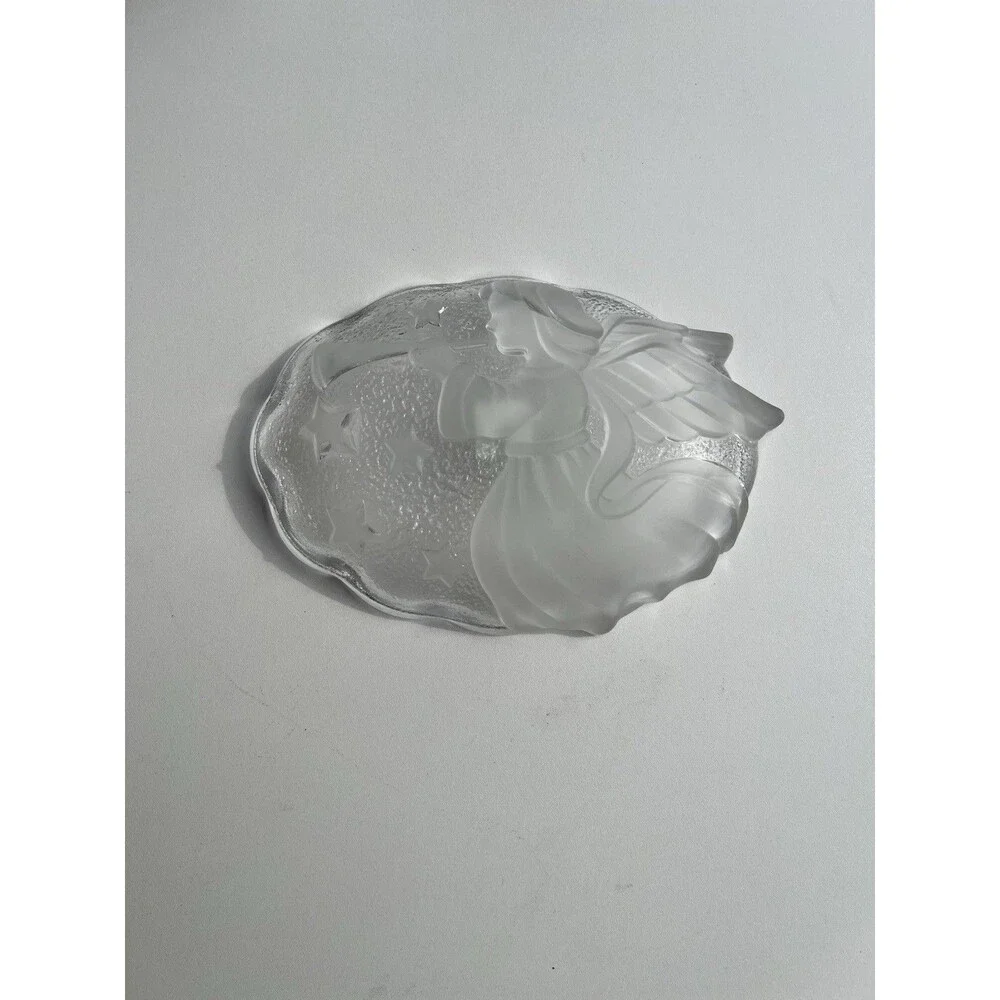 Mikasa Frosted Textured Glass Angel Gabriel Trumpet Stars Oval Candy Dish‎ 6